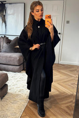 black long poncho cape with belt women's