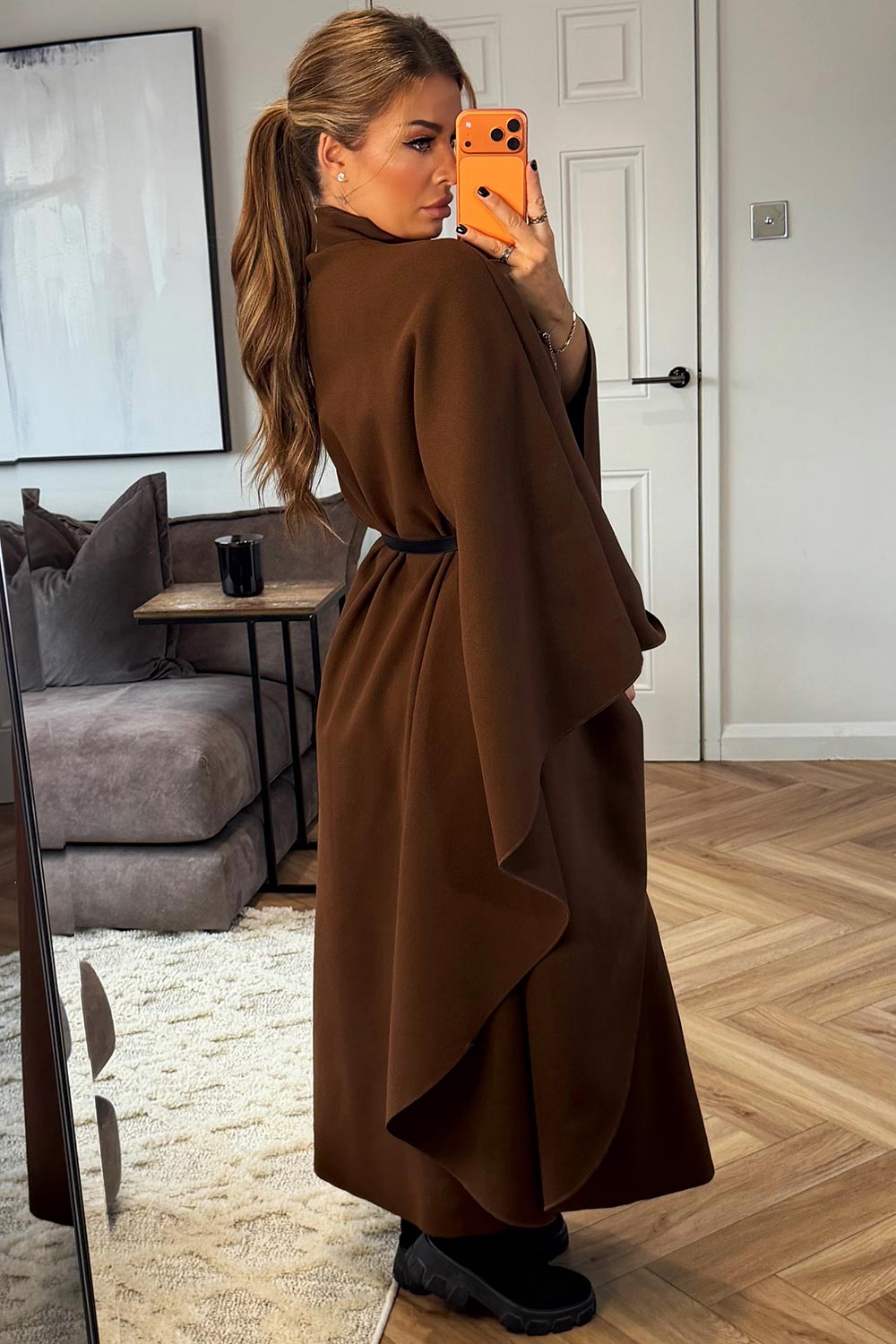 long cape with belt womens styledup