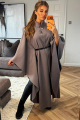 mocha long poncho cape with belt women's