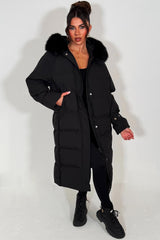 faux fur hood long down coat for winter womens styledup
