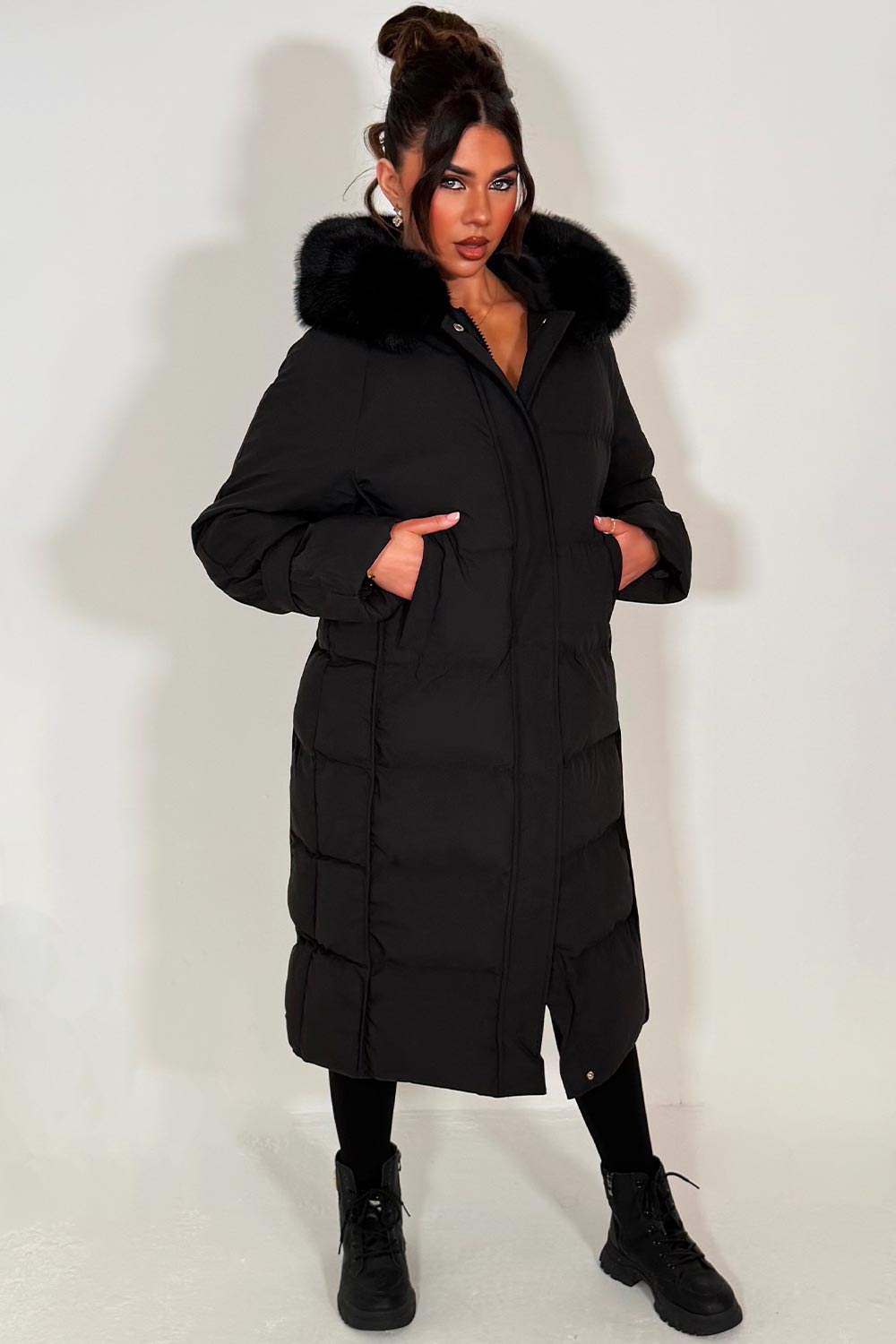 womens long down coat for winter black styledup