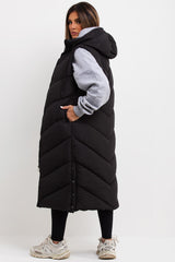 long chevron padded hooded gilet sleeveless jacket