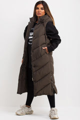 womens long padded hooded puffer gilet sale uk