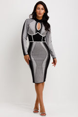 long sleeve knitted midi dress with cut out detail