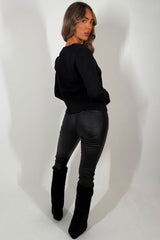 womens long sleeve knitted jumper with gold button christmas outfit styledup