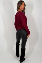 womens long sleeve knitted jumper with gold button christmas outfit styledup