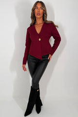 long sleeve knitted jumper cardigan with gold button womens christmas party outfit