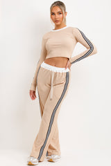 ribbed contrast side stripe tracksuit womens loungewear set