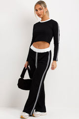 ribbed contrast side stripe tracksuit womens loungewear set