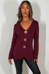 womens knitted jumper with gold buttons long sleeves 