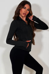 black long sleeve sports yoga jacket skis body contouring lululemon 