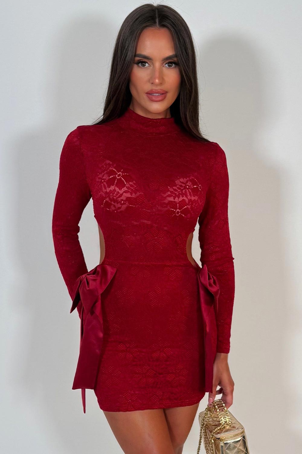 red cut out bow detail lace playsuit dress holiday festival christmas party outfit womens styledup uk