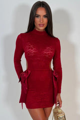 red cut out bow detail lace playsuit dress holiday festival christmas party outfit womens styledup uk