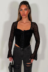 black lace long sleeve corset top going out occasion festival night out outfit styledup uk
