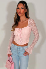 pink lace long sleeve corset top going out occasion festival night out outfit styledup uk