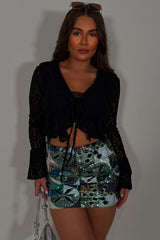 ruffle frilly long sleeve lace top black