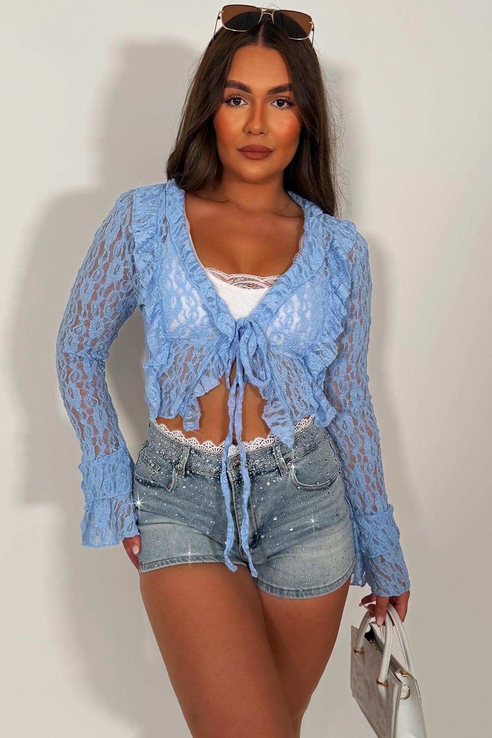 ruffle frilly long sleeve lace top styledup uk