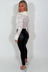 white fur cuff and collar lace cardigan top oh polly styledup