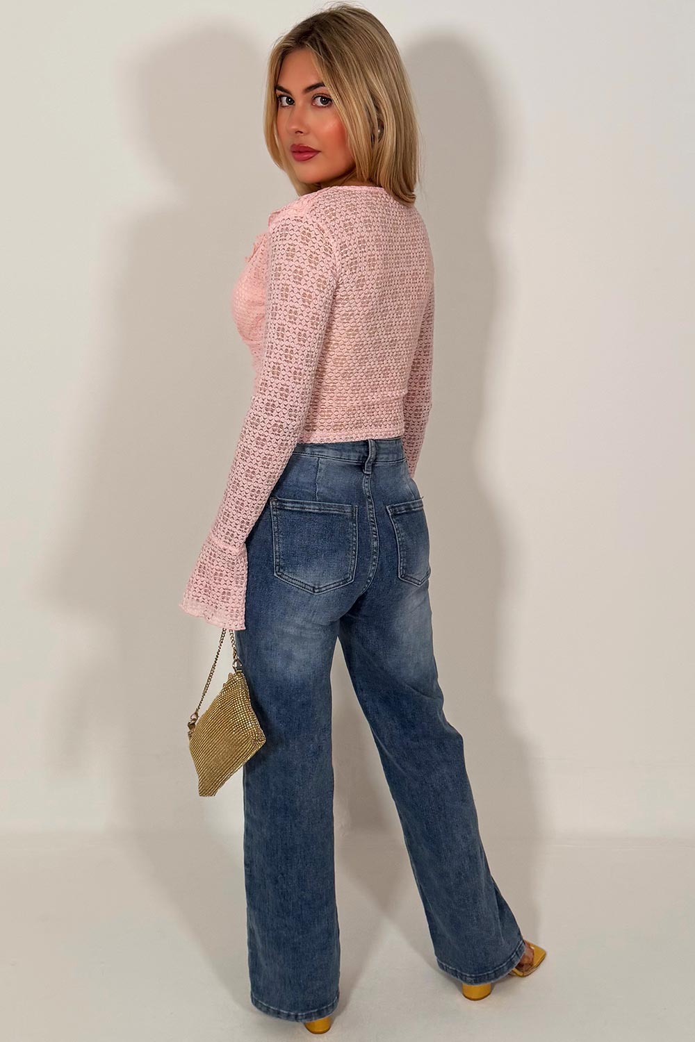 long sleeve ruffle frilly top with gold buttons summer holiday clothes styledup fashion uk 