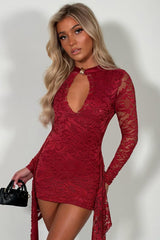 cut out long lace sleeve mini dress for Christmas party night out styledup uk