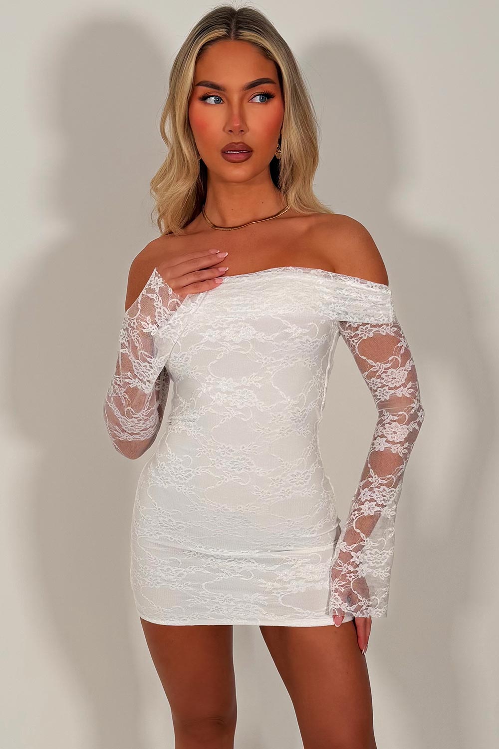 womens white fox long sleeve lace dress styledup uk