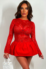 red long sleeve lace puffball dress styledup