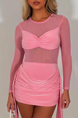 womens pink lace dress with drape detail  occasion party night out outfit styledup 