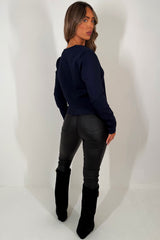 long sleeve knitted jumper cardigan with gold button womens christmas party outfit