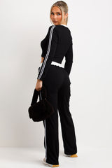 side stripe contrast ribbed loungewear set tracksuit