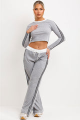 ribbed contrast side stripe tracksuit womens loungewear set