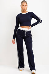 ribbed contrast side stripe tracksuit womens loungewear set