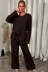 womens christmas party top and trouser co ord set with gold buckle