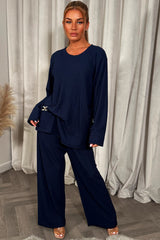 womens gold buckle long sleeve top and trousers co ord set styledup