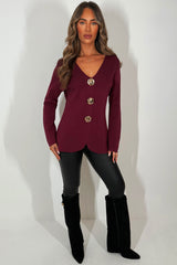 gold button long sleeve knitted jumper for womens christmas party outfit 