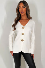 womens long sleeve knitted jumper with gold buttons styledup 