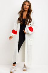 long knitted cardigan with lips detail on sleeves styledup