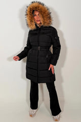 womens fur hood winter coat with belt styledup
