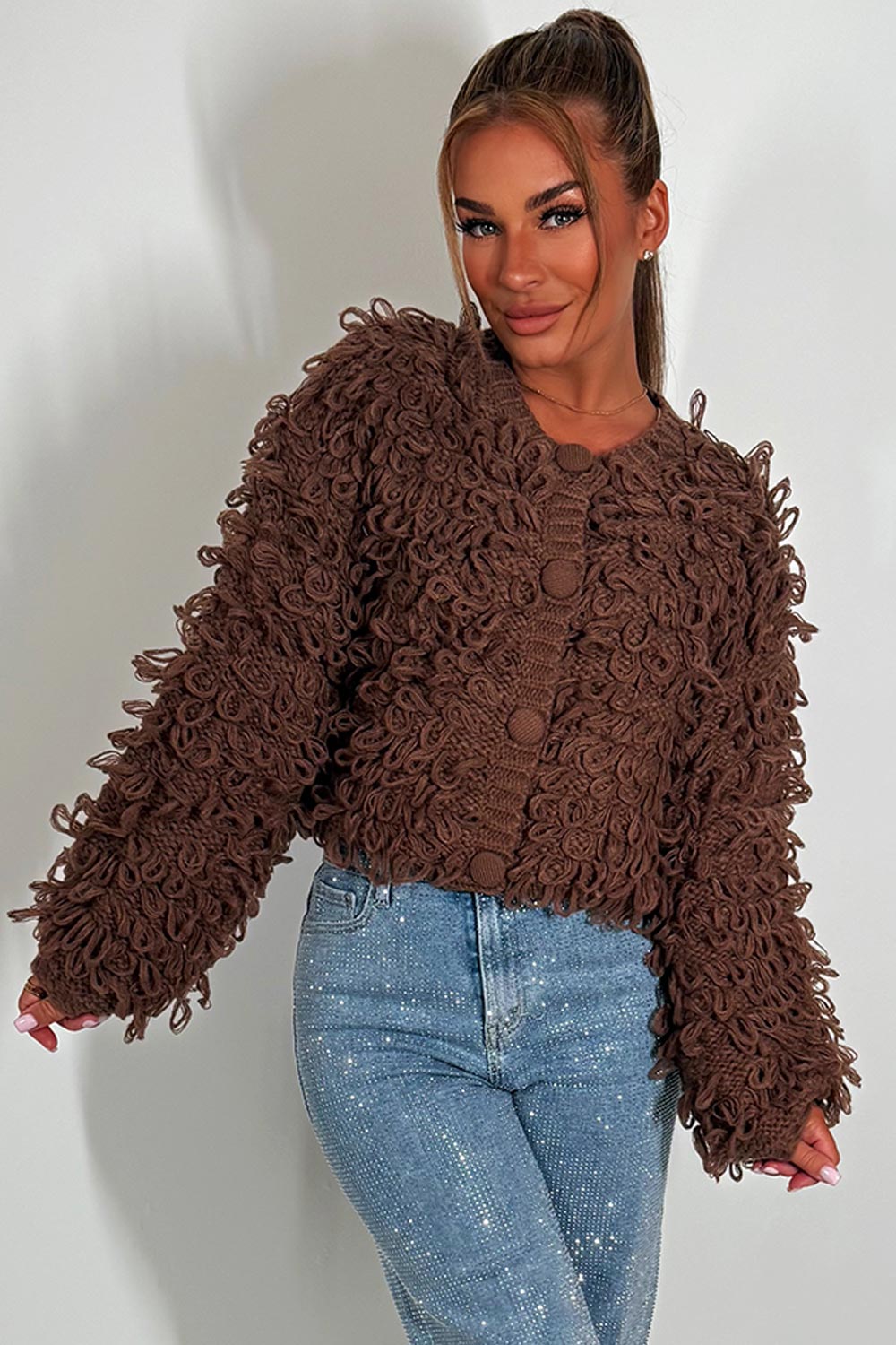 shaggy loop fringes cardigan jumper womens christmas market outfit 