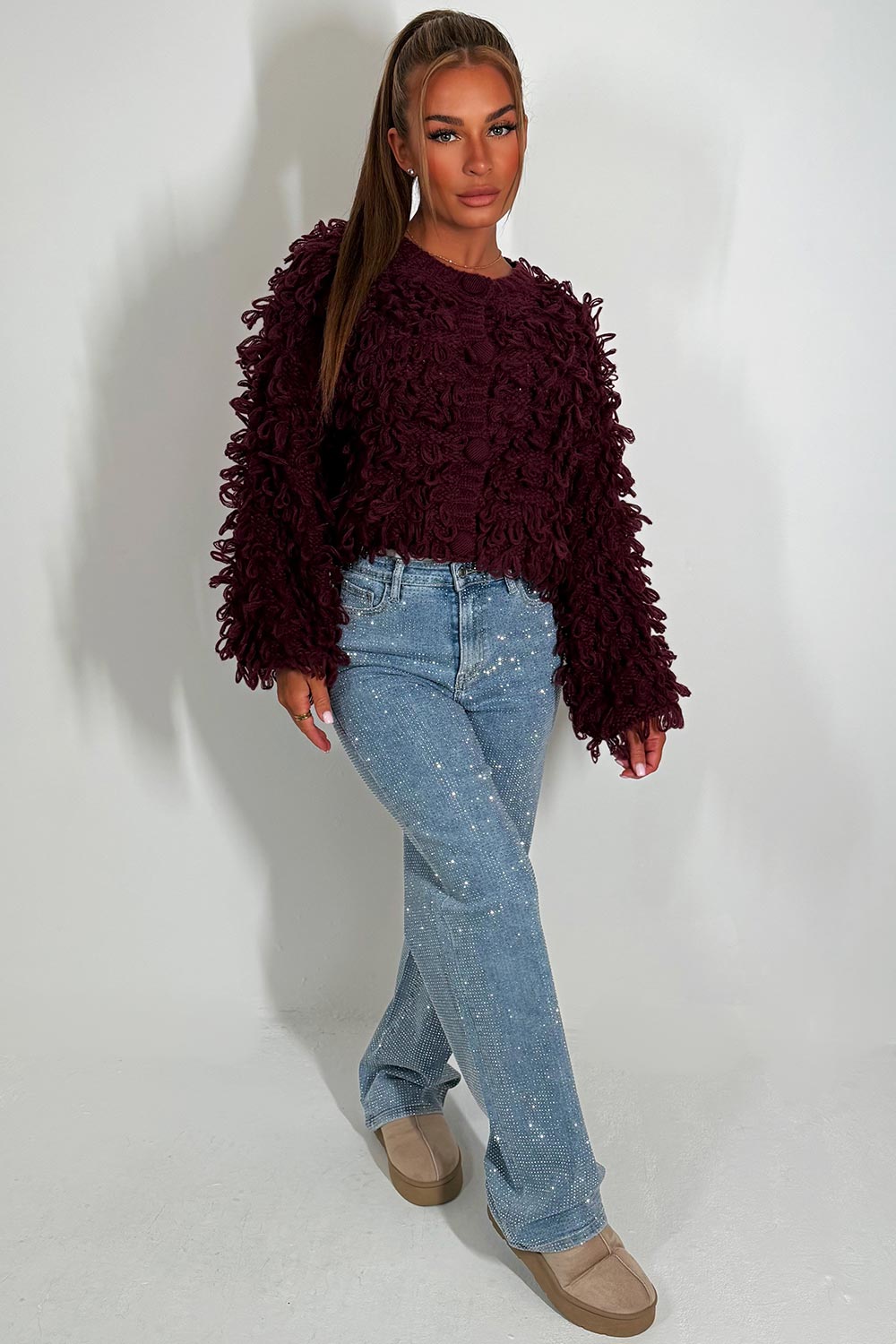 shaggy loop fringes cardigan jumper womens christmas market outfit 