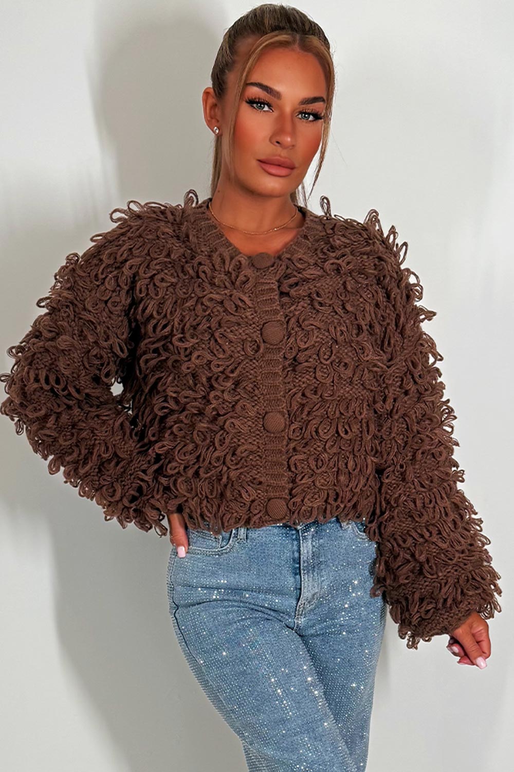 shappy loop tassels fringe cardigan jumper womens knitwear christmas market outfit styledup