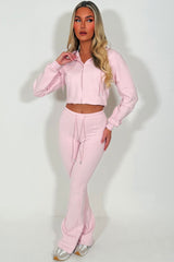 cropped bell bottom flare seam detail tracksuit pink styledup