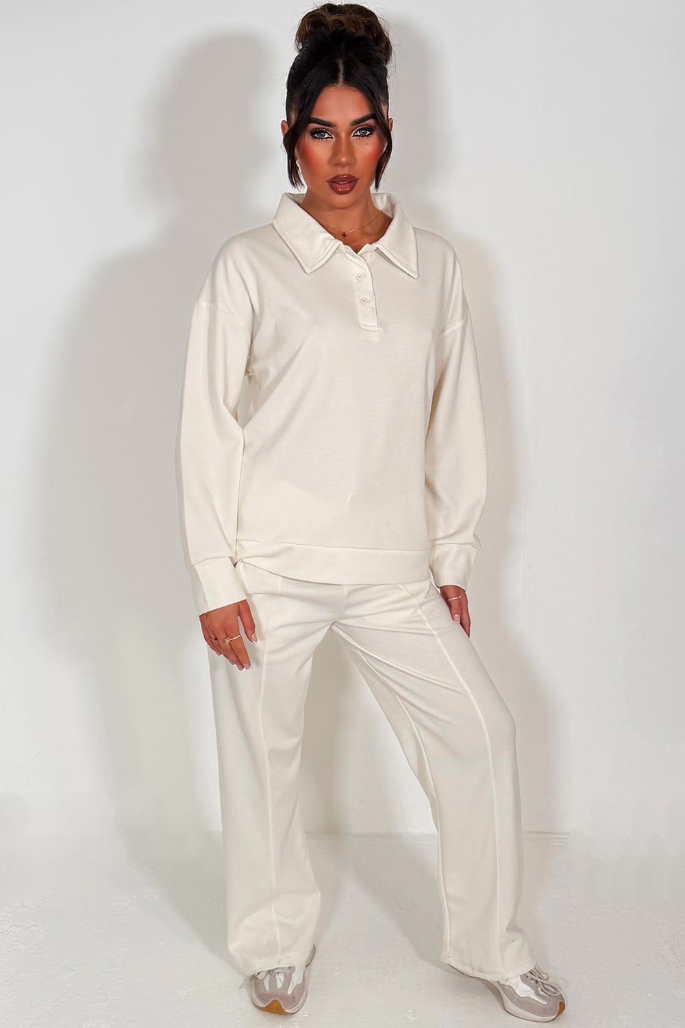 womens joggers and half button up front sweatshirt tracksuit lounge set airport outfit