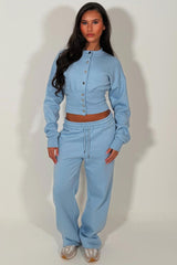 womens button up crop tracksuit baby blue two piece co ord tiktok styledup