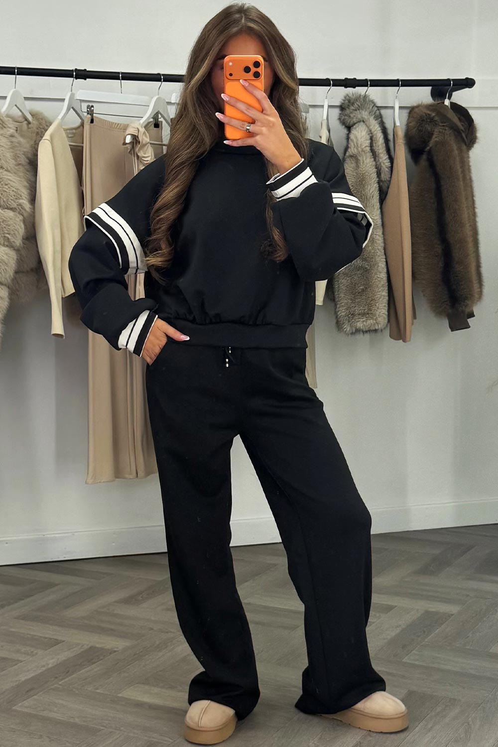 black oversized sweatshirt and wide leg jogger tracksuit co ord for womens casual daily outfit comfortable soft fabric styledup