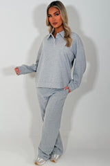 loungewear womens half button up front collared sweatshirt and joggers set airport outfit styledup