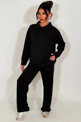 black collared sweatshirt jogger tracksuit women UK sale