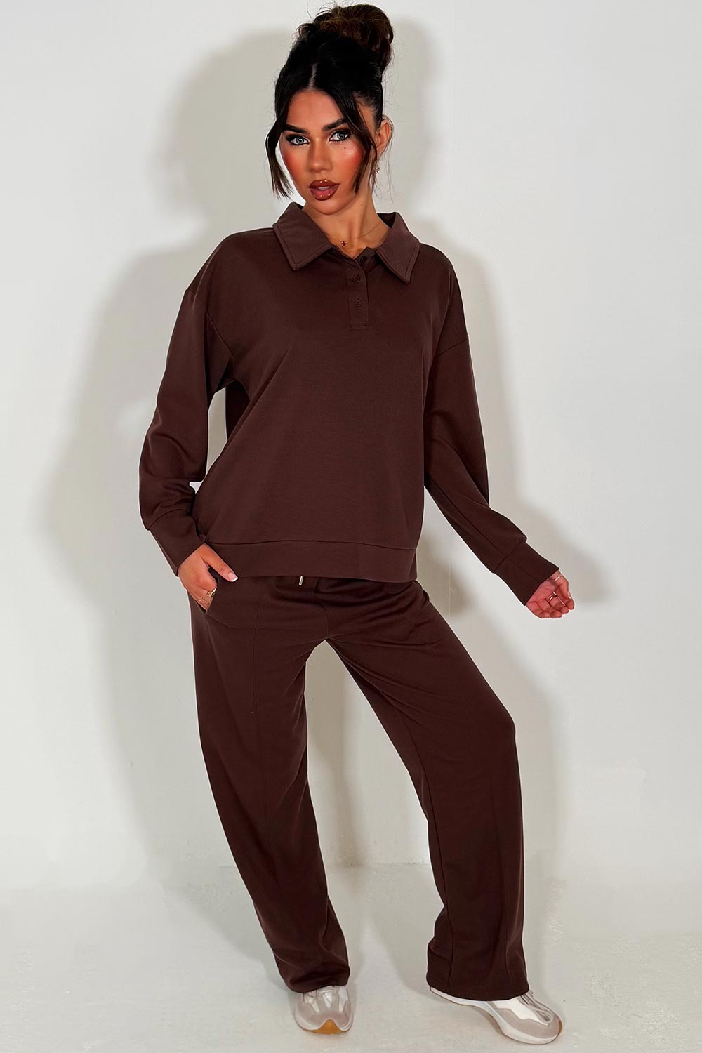 womens joggers and half button up front sweatshirt tracksuit lounge set airport outfit