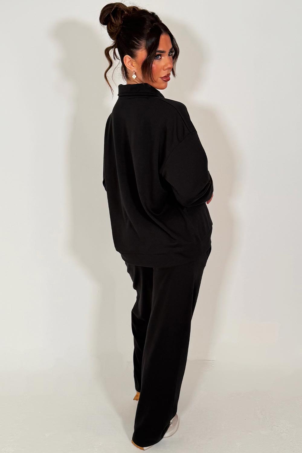 womens zara half button up front collared jumper and joggers tracksuit loungewear set airport outfit