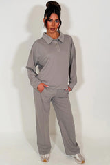 womens collared sweatshirt and straight leg joggers tracksuit lounges set airport outfit