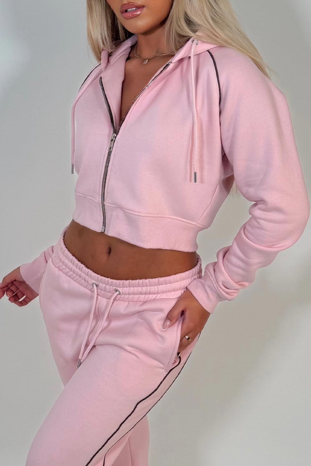 womens pink joggers and hoodie tracksuit set two piece travel in outfit oat marl styledup uk